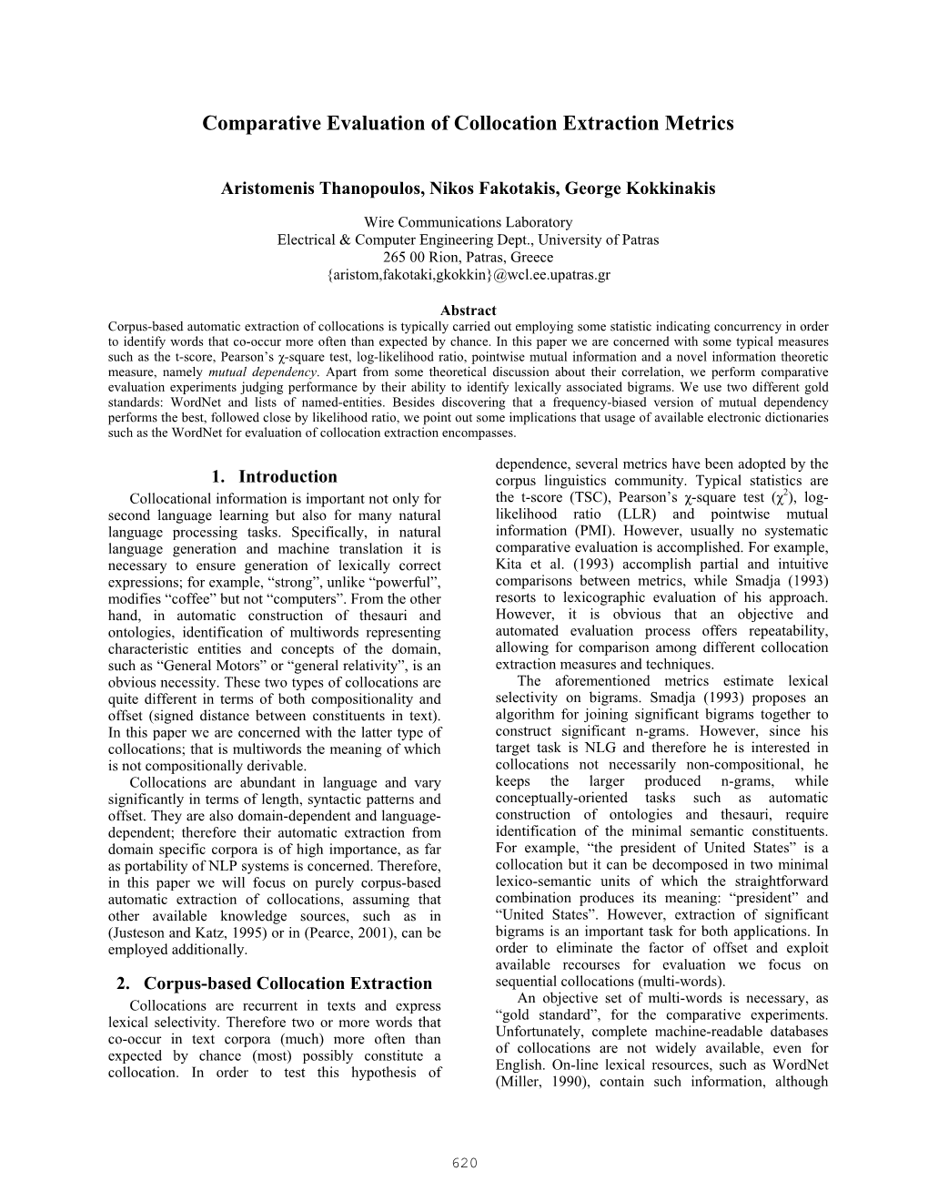 Comparative Evaluation of Collocation Extraction Metrics