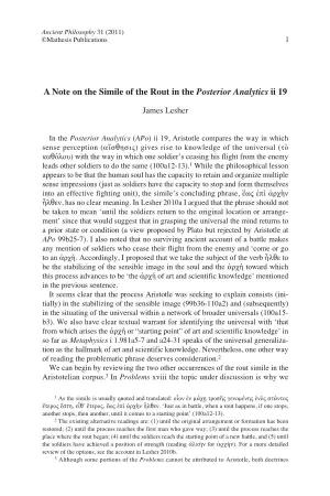 A Note on the Simile of the Rout in the Posterior Analytics Ii 19