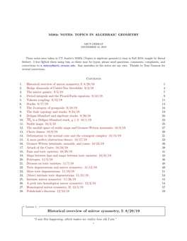 Historical Overview of Mirror Symmetry, I: 8/29/191 2