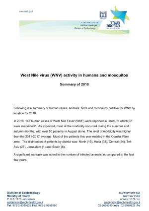 West Nile Virus (WNV) Activity in Humans and Mosquitos