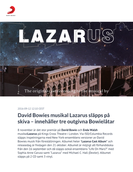 ​David Bowies Musikal Lazarus Släpps På Skiva – Innehåller Tre Outgivna Bowielåtar