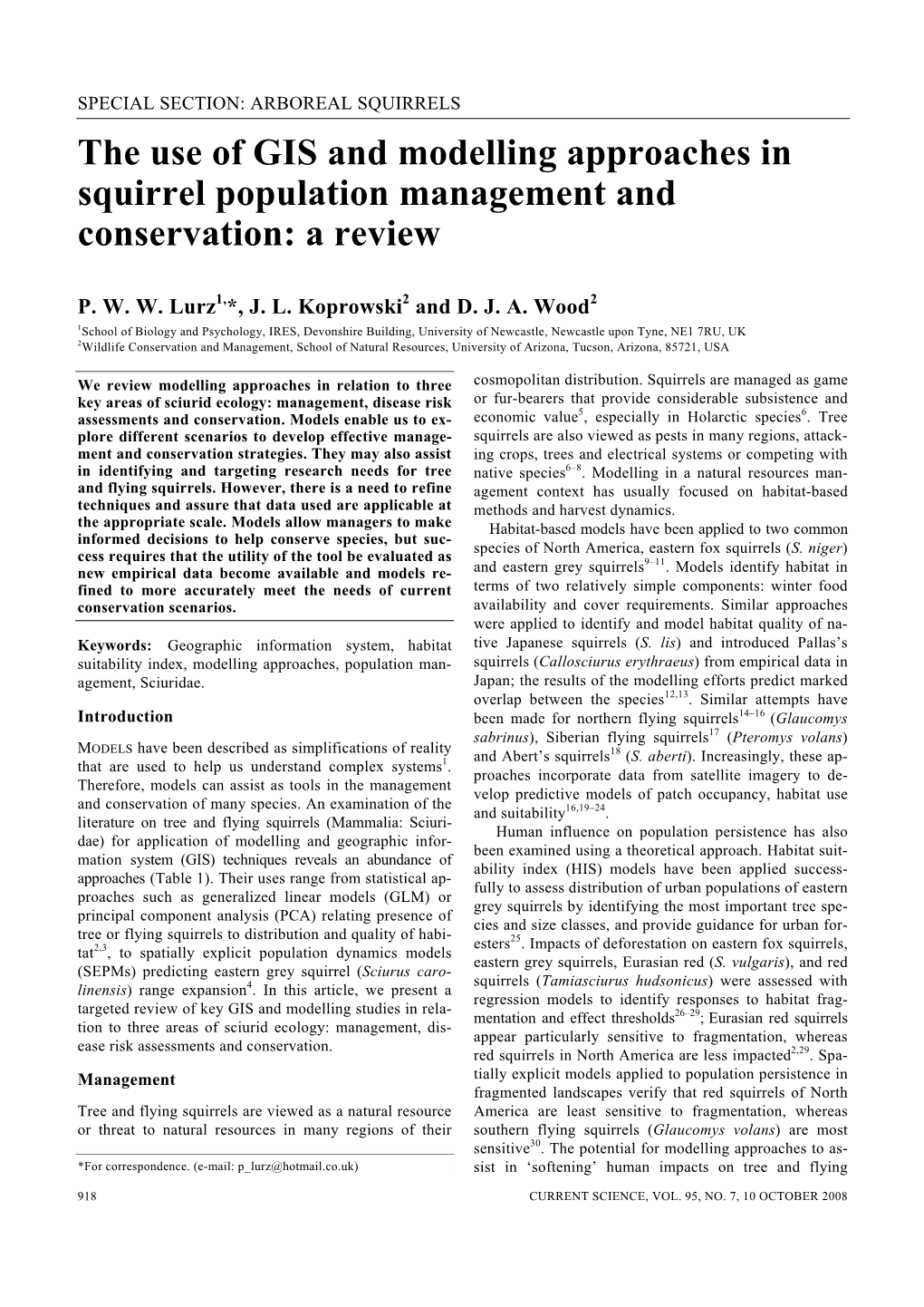 The Use of GIS and Modelling Approaches in Squirrel Population Management and Conservation: a Review