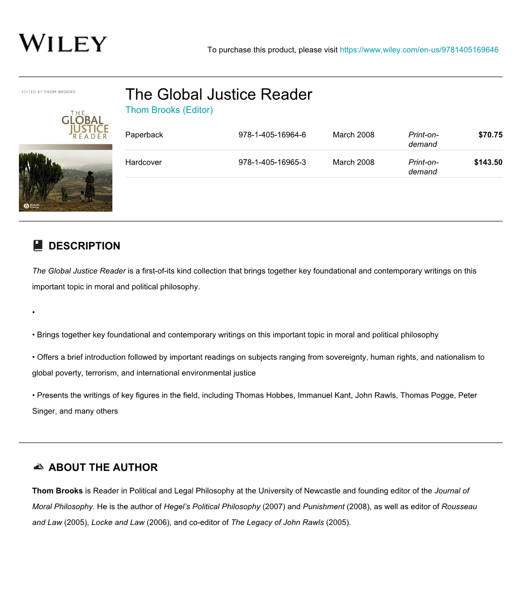 The Global Justice Reader Thom Brooks (Editor)