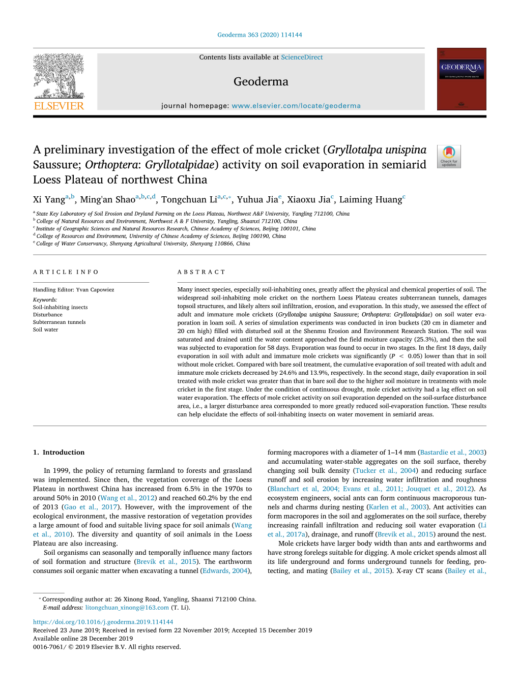 A Preliminary Investigation of the Effect of Mole Cricket (Gryllotalpa