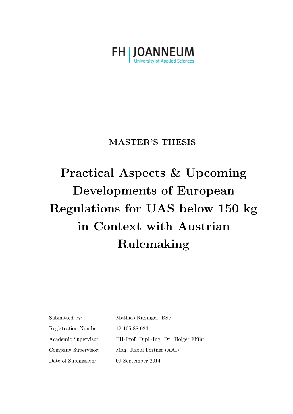 2014: Master Thesis Ritzinger About European UAS Rulemaking