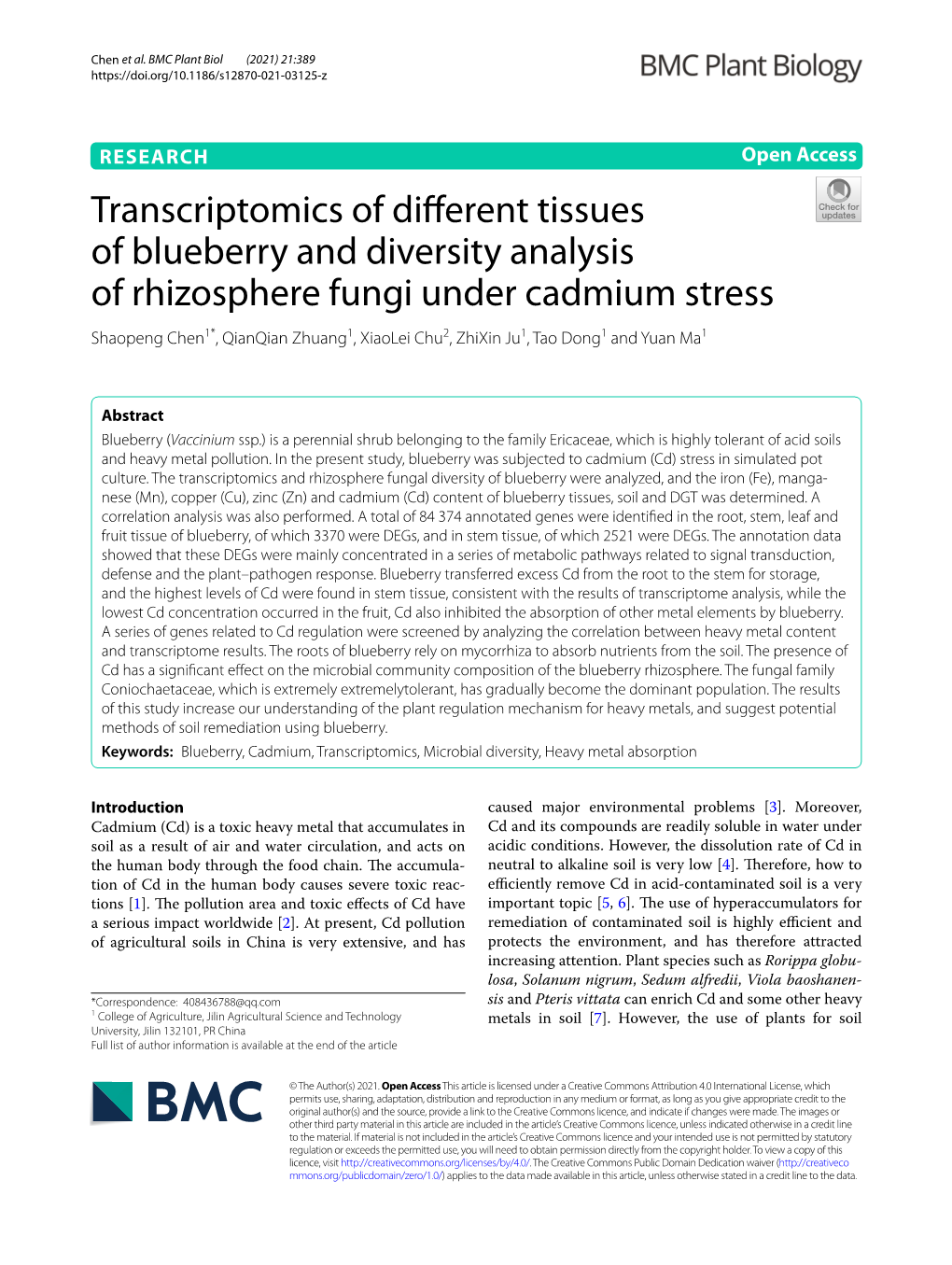 Transcriptomics of Different Tissues of Blueberry and Diversity Analysis Of