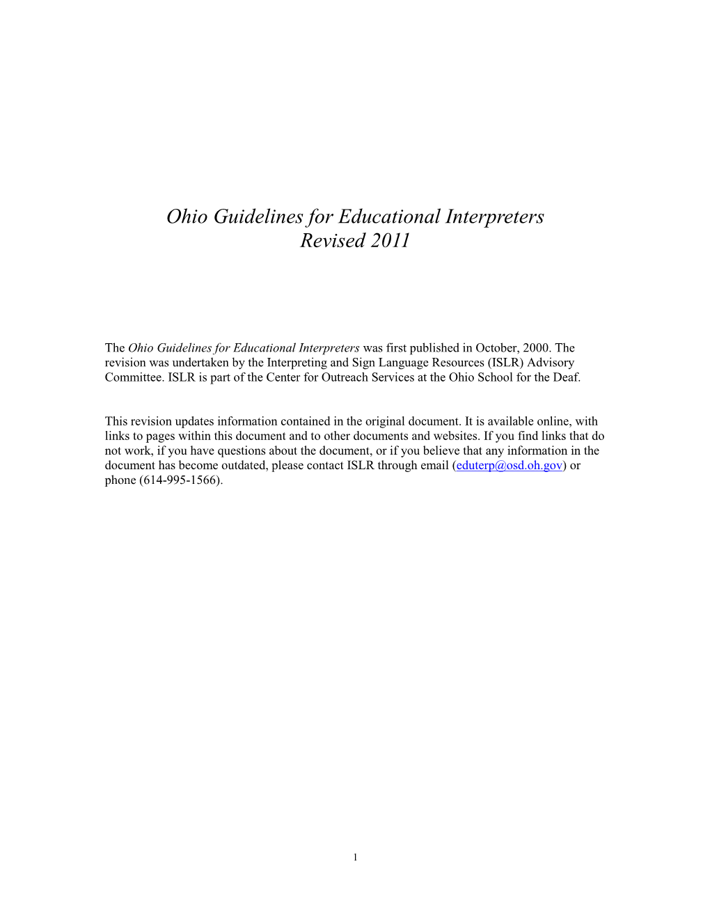 Ohio Guidelines for Educational Interpreters Revised 2011