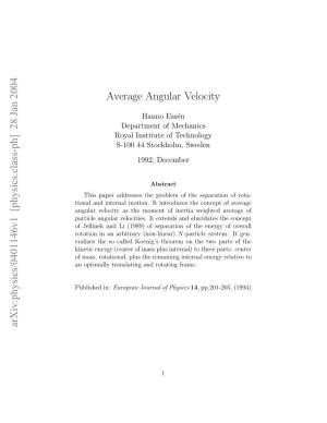 Average Angular Velocity’ As the Solution This Problem and Discusses Some Applications Brieﬂy