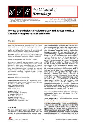 Molecular Pathological Epidemiology in Diabetes Mellitus and Risk of Hepatocellular Carcinoma