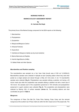 Working Paper 2K Marine Ecology Assessment