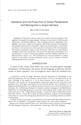 Hesitation and the Production of Verbal Paraphasias and Neologisms in Jargon Aphasia
