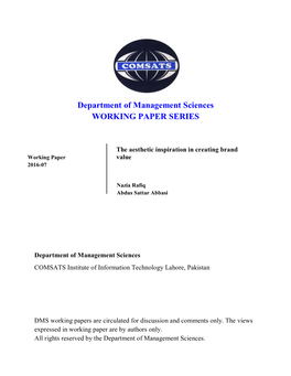 Department of Management Sciences WORKING PAPER SERIES