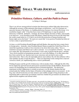 Primitive Violence, Culture, and the Path to Peace by Phillip S