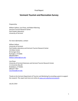 Vermont Tourism and Recreation Survey