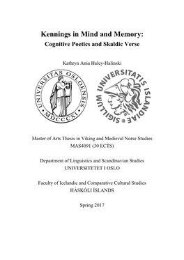 Kennings in Mind and Memory: Cognitive Poetics and Skaldic Verse