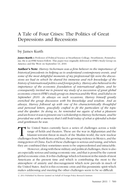 A Tale of Four Crises: the Politics of Great Depressions and Recessions by James Kurth