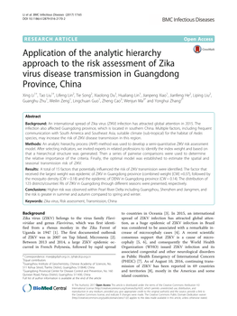 Application of the Analytic Hierarchy Approach to the Risk Assessment of Zika Virus Disease Transmission in Guangdong Province