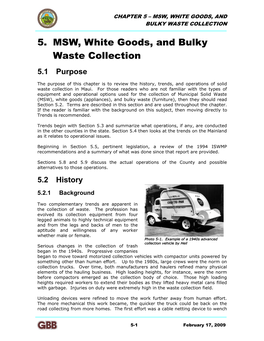 5. MSW, White Goods, and Bulky Waste Collection 5.1 Purpose
