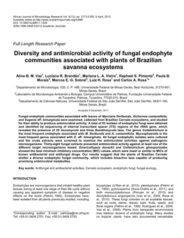 Diversity and Antimicrobial Activity of Fungal Endophyte Communities Associated with Plants of Brazilian Savanna Ecosystems