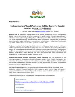 India Set to Chant 'Kabaddi' As Season 4 of Star Sports Pro Kabaddi
