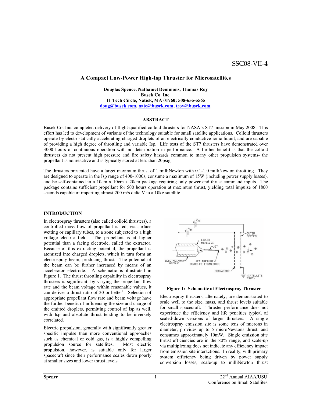 A Compact Low-Power High-Isp Thruster for Microsatellites