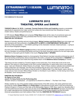 LUMINATO 2012 THEATRE, OPERA and DANCE