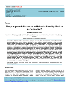 The Postponed Discourse in Habasha Identity: Real Or Performance?
