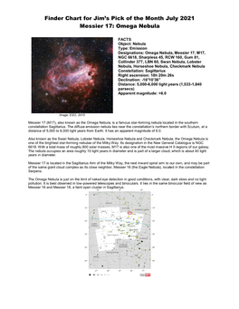 Finder Chart for Jim's Pick of the Month July 2021 Messier 17: Omega Nebula