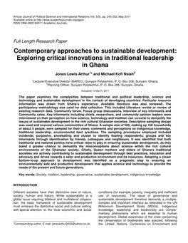 Contemporary Approaches to Sustainable Development: Exploring Critical Innovations in Traditional Leadership in Ghana