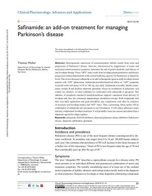 Safinamide: an Add-On Treatment for Managing Parkinson's Disease