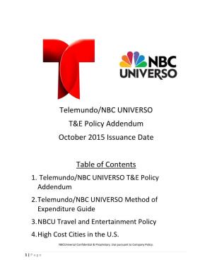 Telemundo/NBC UNIVERSO T&E Policy Addendum October 2015