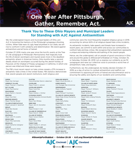 One Year After Pittsburgh, Gather, Remember, Act. Thank You to These Ohio Mayors and Municipal Leaders for Standing with AJC Against Antisemitism