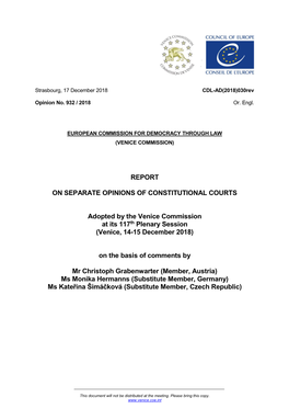 Report on Separate Opinions of Constitutional Courts
