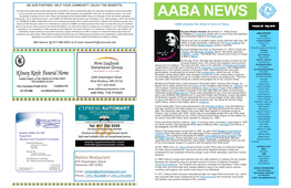 AABA NEWS on 1550AM @ 10 AM on Saturdays and in Our Quarterly Newsletter Which Reaches Thousands of Syrian and Lebanese People