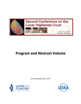 Second Conference on the Lunar Highlands Crust July 13–15, 2012