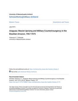 Araguaia: Maoist Uprising and Military Counterinsurgency in the Brazilian Amazon, 1967-1975