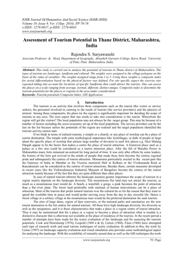 Assessment of Tourism Potential in Thane District, Maharashtra, India