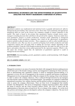 Managerial Economics and the Effectiveness of Quantitative Analysis for Profit Maximizing Companies in Africa