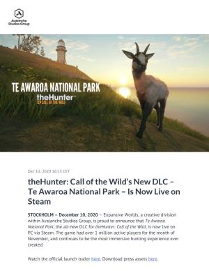 Thehunter: Call of the Wild’S New DLC – Te Awaroa National Park – Is Now Live on Steam