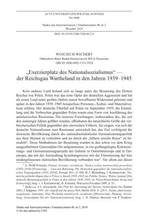Der Reichsgau Wartheland in Den Jahren 1939–1945