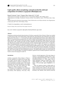 Light Quality Affects Morphology and Polysaccharide Yield and Composition of Gelidium Sesquipedale (Rhodophyceae)