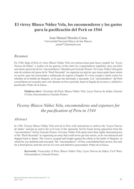 Viceroy Blasco Núñez Vela, Encomenderos and Expenses for the Pacification of Peru in 1544
