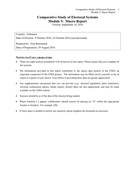 Macro Report Comparative Study of Electoral Systems Module 5: Macro Report Version: September 14, 2016