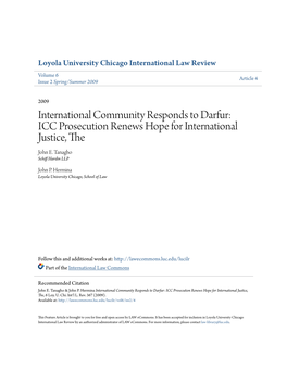 International Community Responds to Darfur: ICC Prosecution Renews Hope for International Justice, the John E