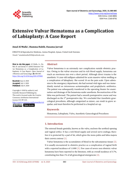 Extensive Vulvar Hematoma As a Complication of Labiaplasty: a Case Report