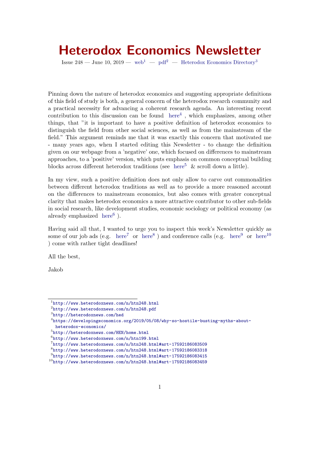 Heterodox Economics Newsletter Issue 248 — June 10, 2019 — Web1 — Pdf2 — Heterodox Economics Directory3