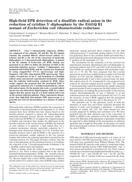 High-Field EPR Detection of a Disulfide Radical Anion in the Reduction of Cytidine 5؅-Diphosphate by the E441Q R1 Mutant of Escherichia Coli Ribonucleotide Reductase