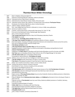 Thornton Niven Wilder Chronology