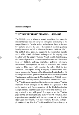 Rebecca Margolis the YIDDISH PRESS in MONTREAL, 1900-1945