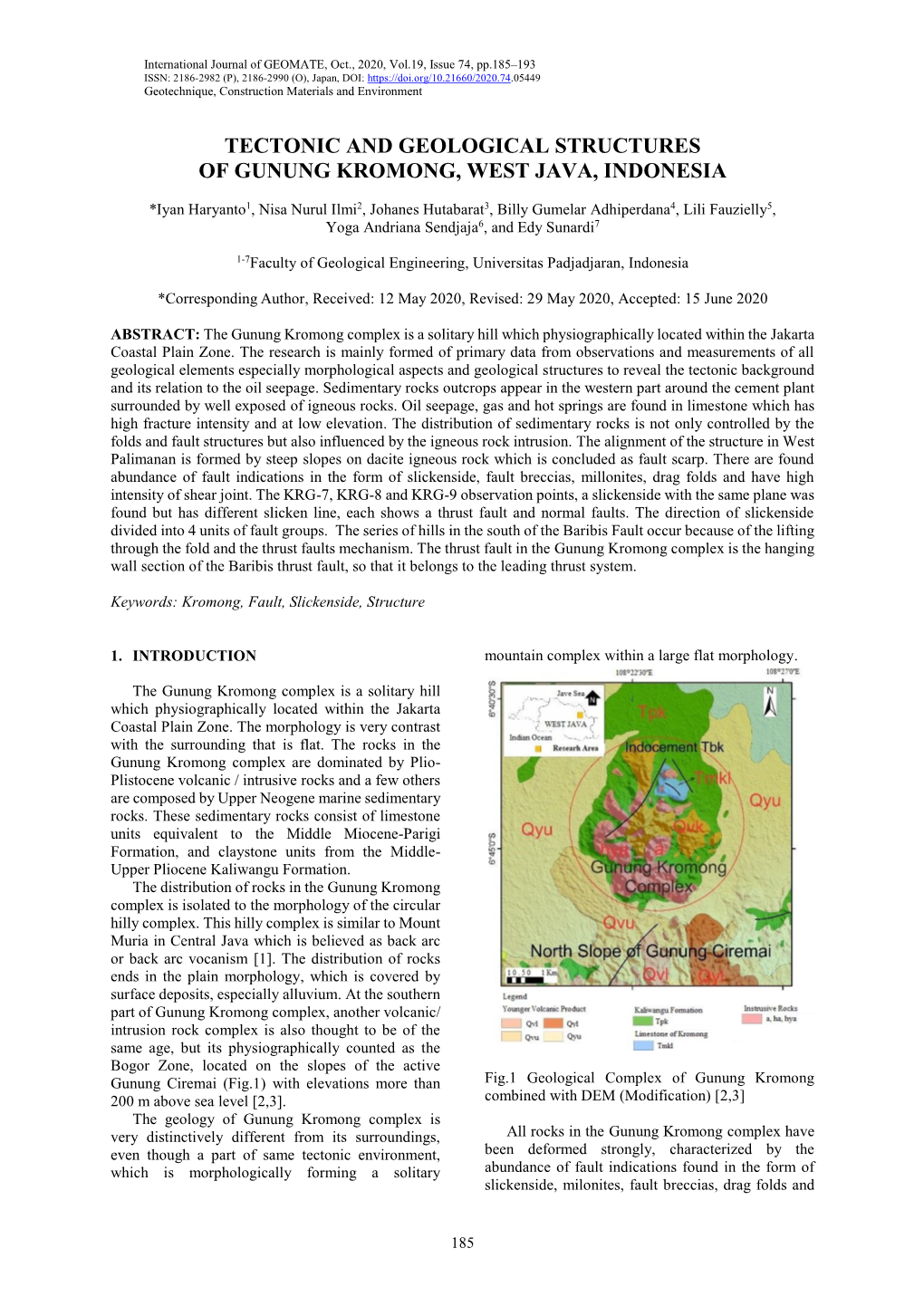 Tectonic and Geological Structures of Gunung Kromong, West Java, Indonesia